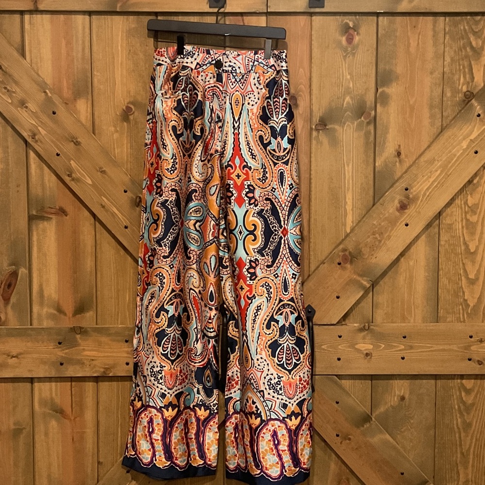 Zara Multicolor Paisley Wide-Leg Pants